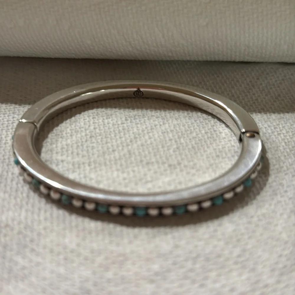 NEVER WORN : Brighton Silver and Turquoise Studded Hinged Bangle Bracelet - Picture 3 of 4